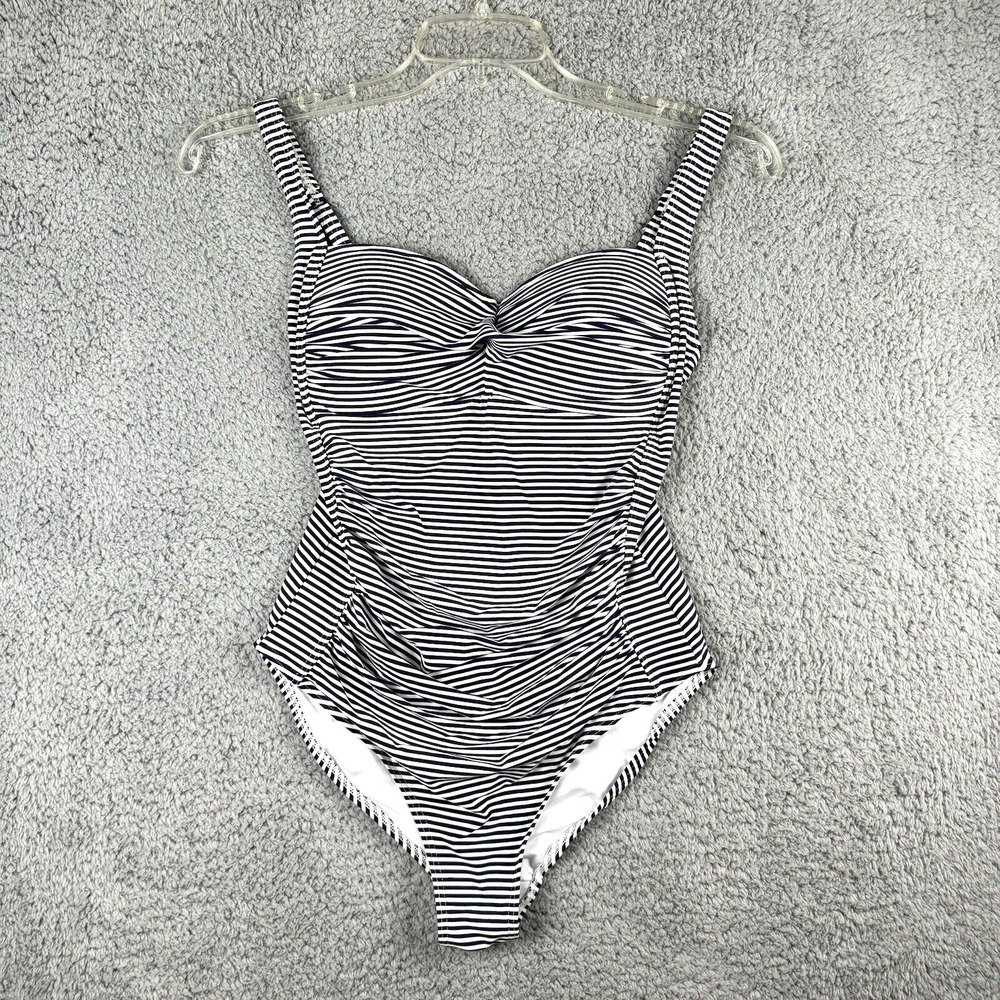 Nip Tuck Twist Front Swimsuit One Piece 8 Navy Blue White Stripes Multi Fit cup‎ - Picture 2 of 16